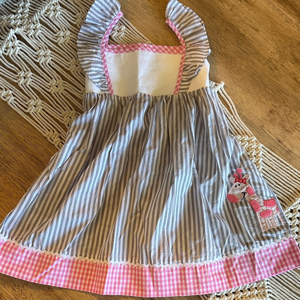 LIL CACTUS Striped Dress with Pink Giraffe Embroidery girls sz 4T EUC